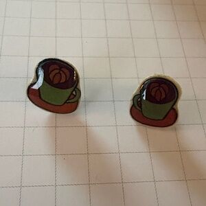 Green and Orange Coffee Cup Latte Enamel Stud Earrings - Women Jewelry